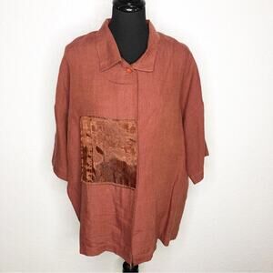 Animale rust orange brown linen button down jacket size Small